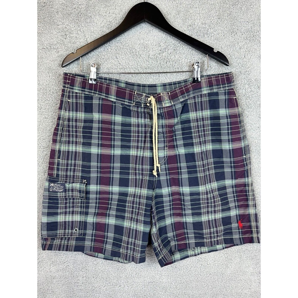 Polo Ralph Lauren Swim Trunks Mens Large Plaid Lined Shorts 9.5 Inseam